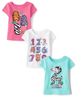 Baby And Toddler Girls Alphabet Graphic Tee 3-Pack