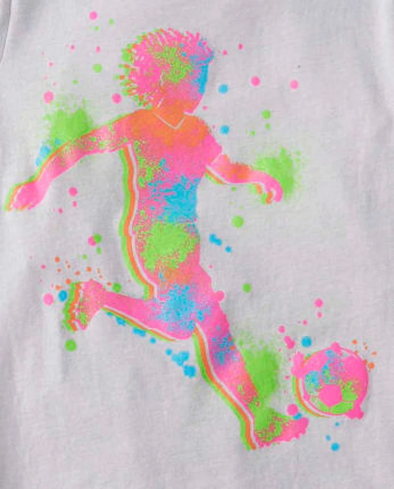 Girls Paint Splatter Soccer Player Graphic Tee