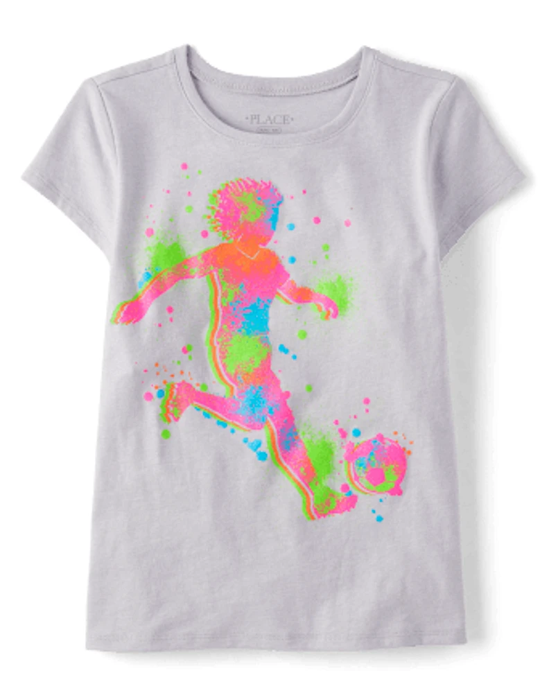 Girls Paint Splatter Soccer Player Graphic Tee