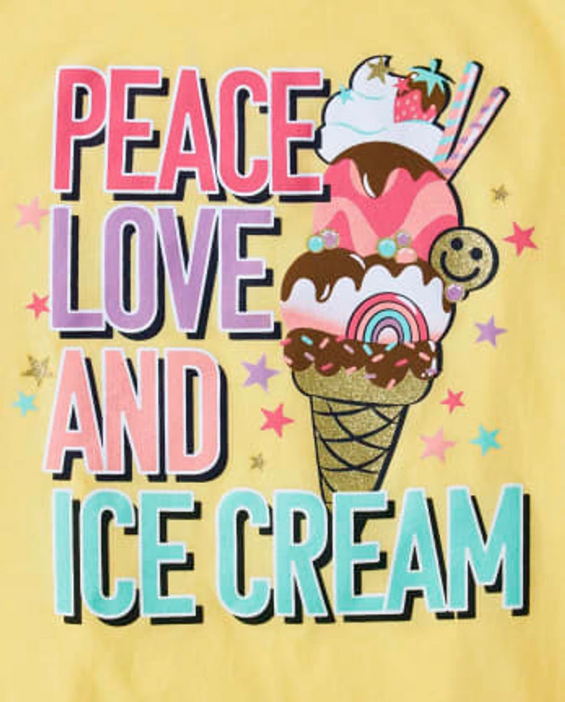 Girls Peace Love Ice Cream Graphic Tee