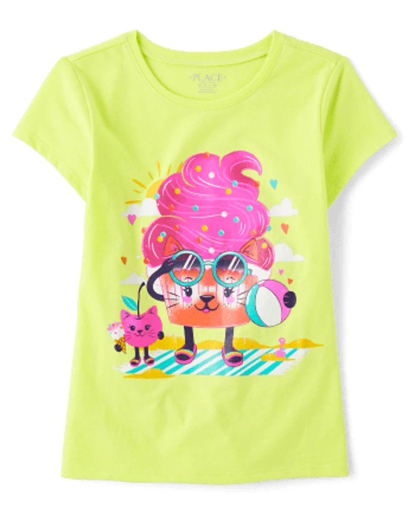 Girls Cat Cupcake Graphic Tee