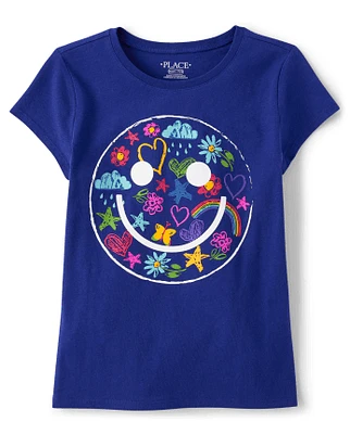 Girls Icon Happy Face Graphic Tee