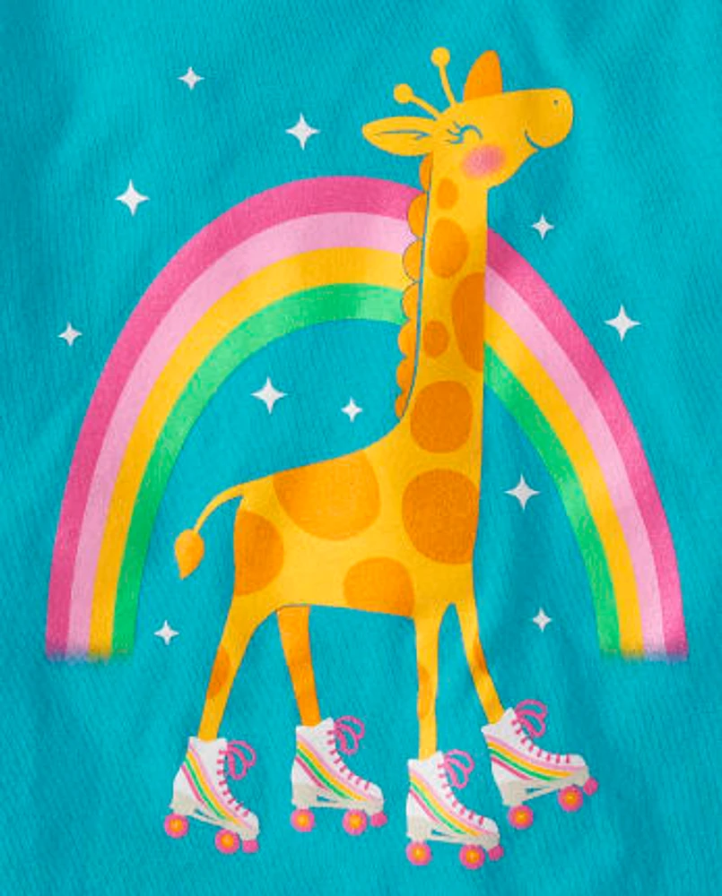 Baby And Toddler Girls Giraffe Roller Skate Graphic Tee