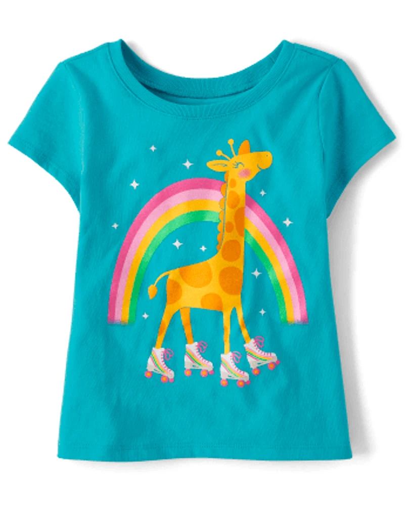 Baby And Toddler Girls Giraffe Roller Skate Graphic Tee