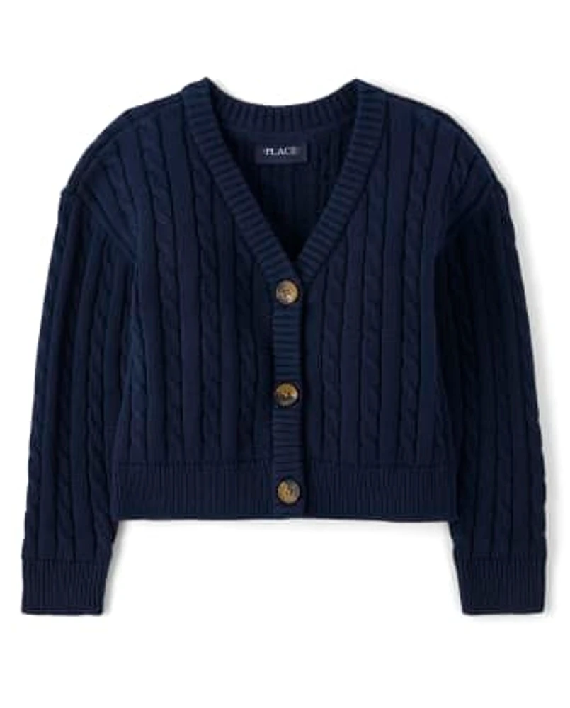 Girls Cable Knit Cardigan