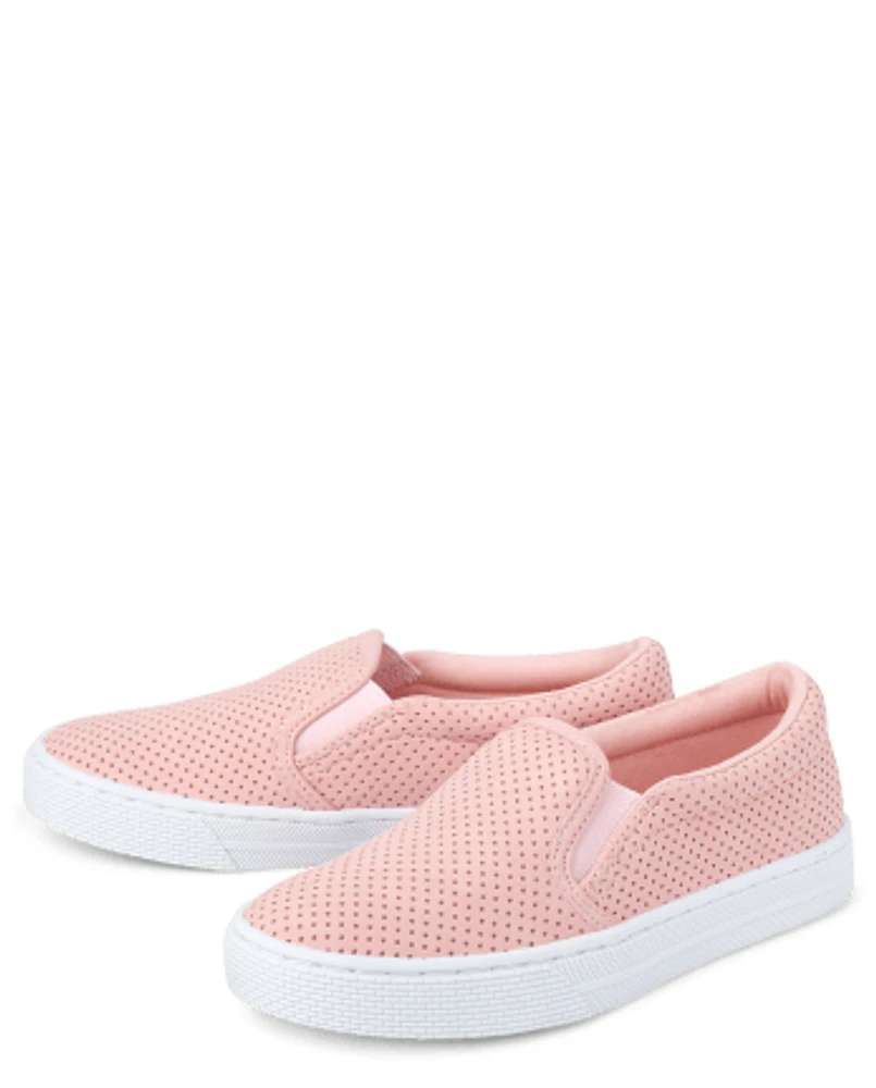 Girls Perforated Slip On Sneakers
