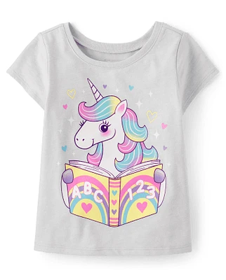 Baby And Toddler Girls Reading Unicorn Graphic Tee