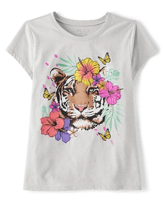 Girls Tiger Flowers Graphic Tee