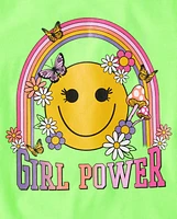 Girls Girl Power Happy Face Graphic Tee