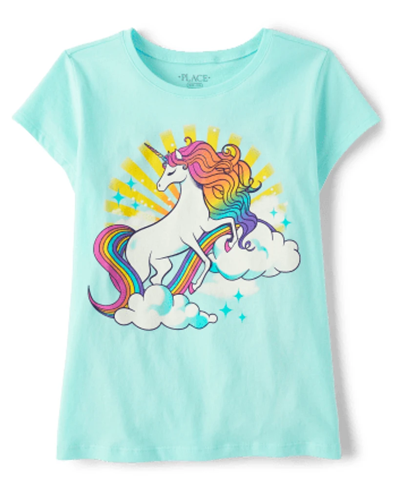 Girls Rainbow Unicorn Graphic Tee