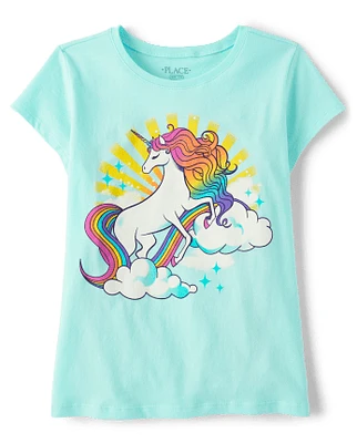 Girls Rainbow Unicorn Graphic Tee