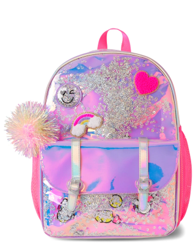 Girls Holographic Shakey Happy Face Backpack