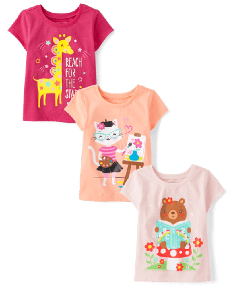 Baby And Toddler Girls Animal Graphic Tee 3-Pack