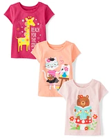 Baby And Toddler Girls Animal Graphic Tee -Pack