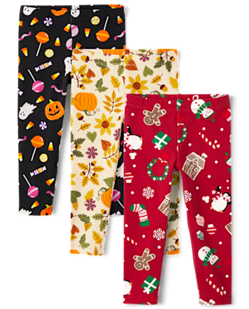 Toddler Girls Holiday Leggings 3-Pack