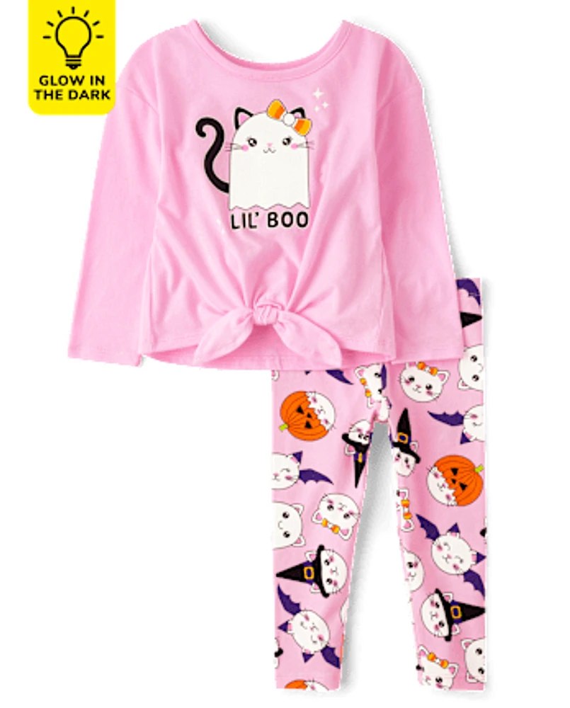 Toddler Girls Cat Ghost 2-Piece Outfit Set