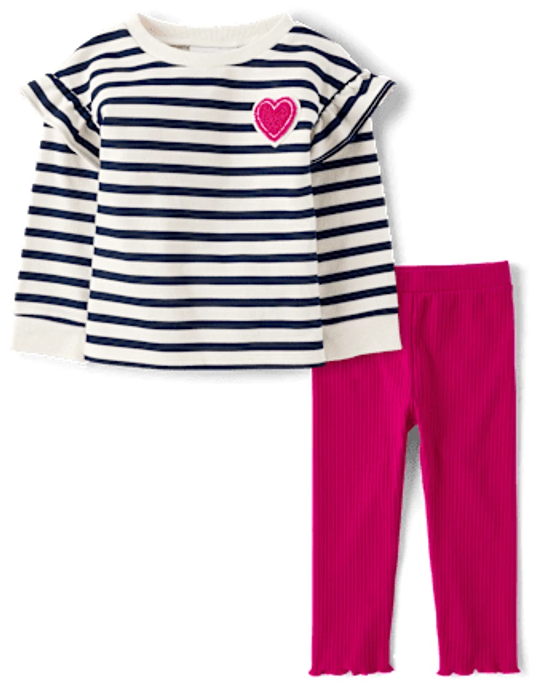 Toddler Girls Striped Heart 2-Piece Outfit Set