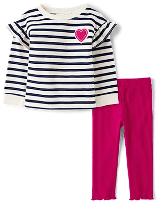 Toddler Girls Striped Heart 2-Piece Outfit Set