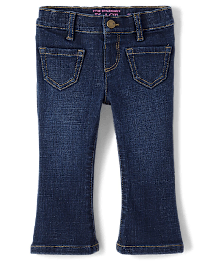 Toddler Girls Patch Pocket Flare Jeans