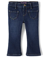 Toddler Girls Patch Pocket Flare Jeans