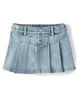 Toddler Girls Pleated Denim Skort