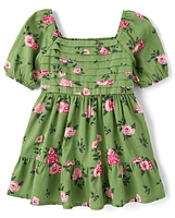 Toddler Girls Floral Pleated Ruffle Dress