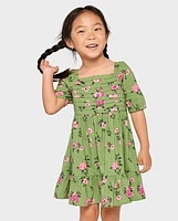 Toddler Girls Floral Pleated Ruffle Dress