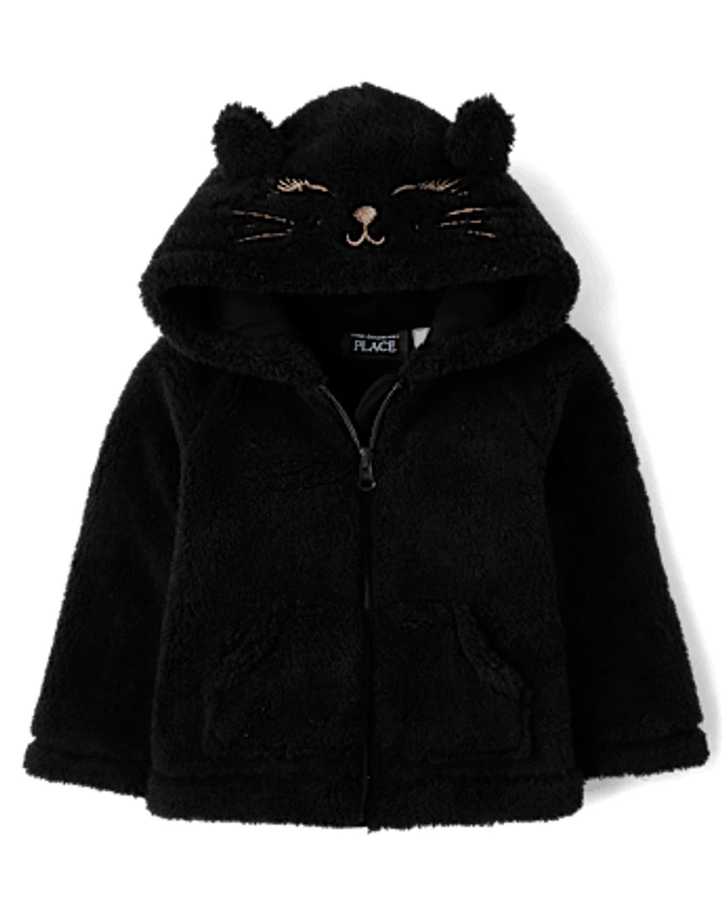 Toddler Girls Cat Sherpa Zip Up Hoodie