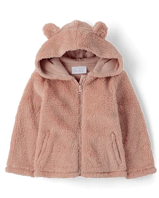 Toddler Girls Bear Sherpa Zip Up Hoodie