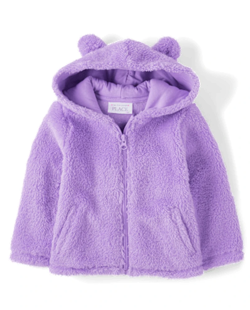 Toddler Girls Bear Sherpa Zip Up Hoodie