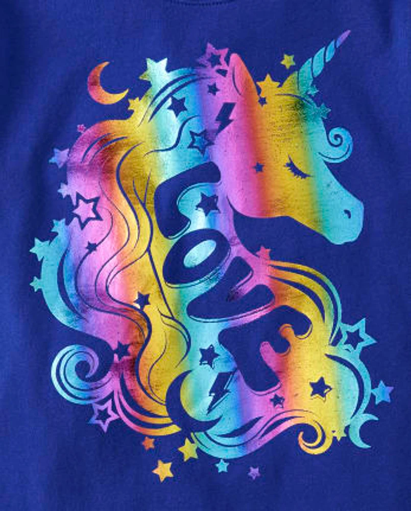 Girls Rainbow Unicorn Love Graphic Tee