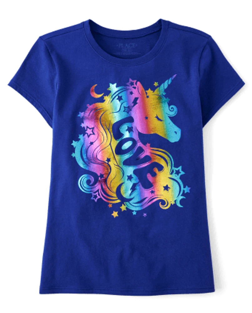 Girls Rainbow Unicorn Love Graphic Tee