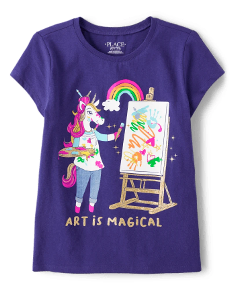 Girls Unicorn Art Graphic Tee