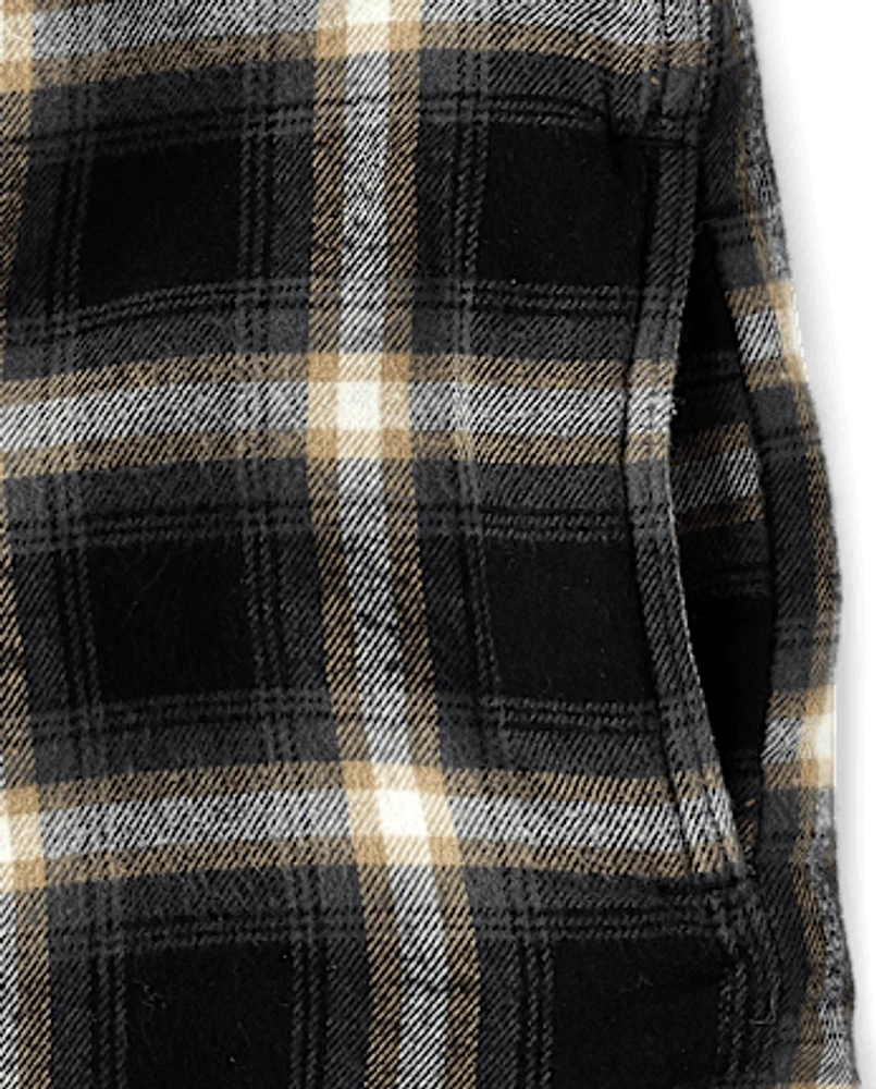 Boys Plaid Sherpa Lined Shacket