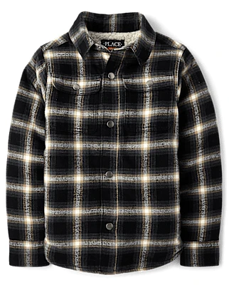 Boys Plaid Sherpa Lined Shacket