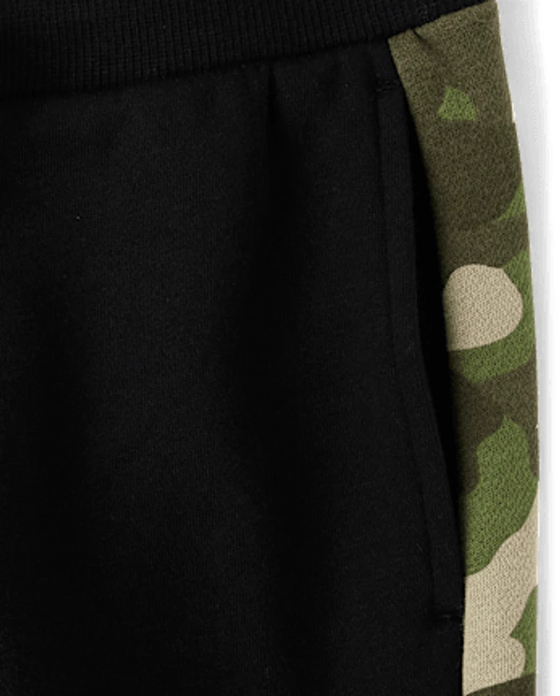 Boys Camo Side Stripe Fleece Jogger Pants