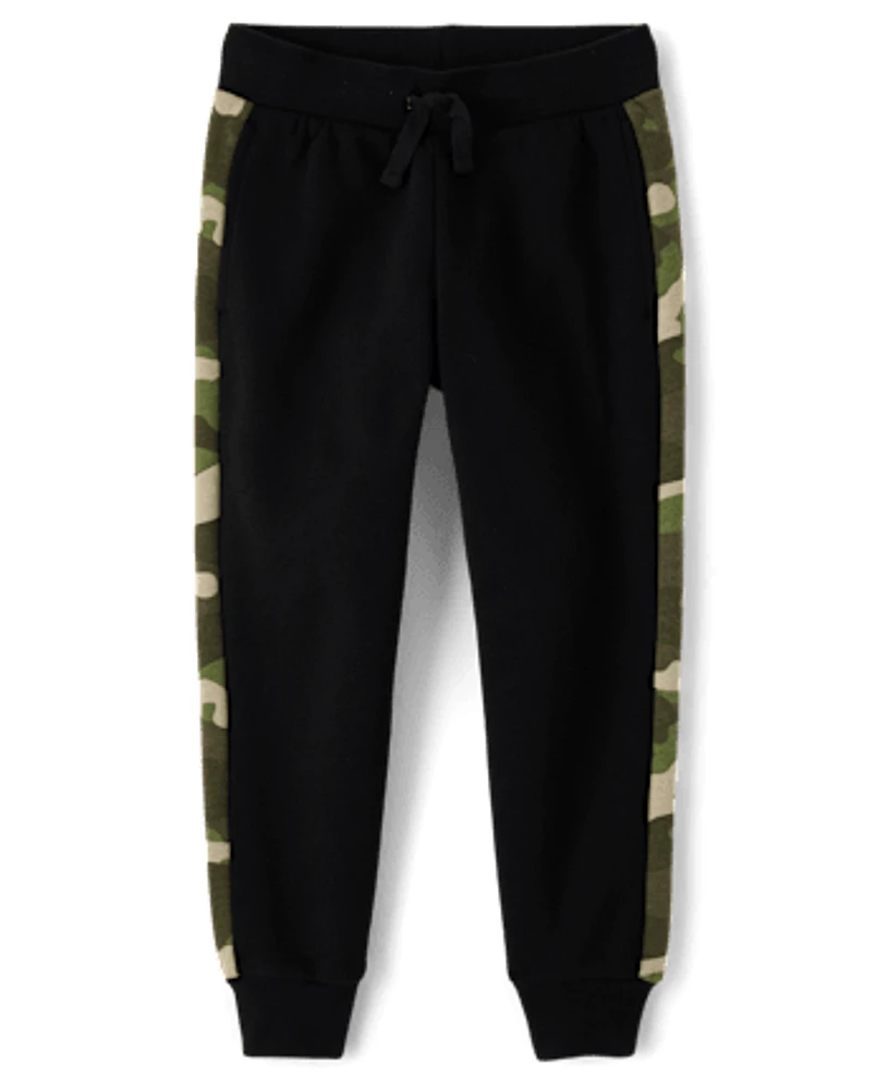 Boys Camo Side Stripe Premium Fleece Jogger Pants