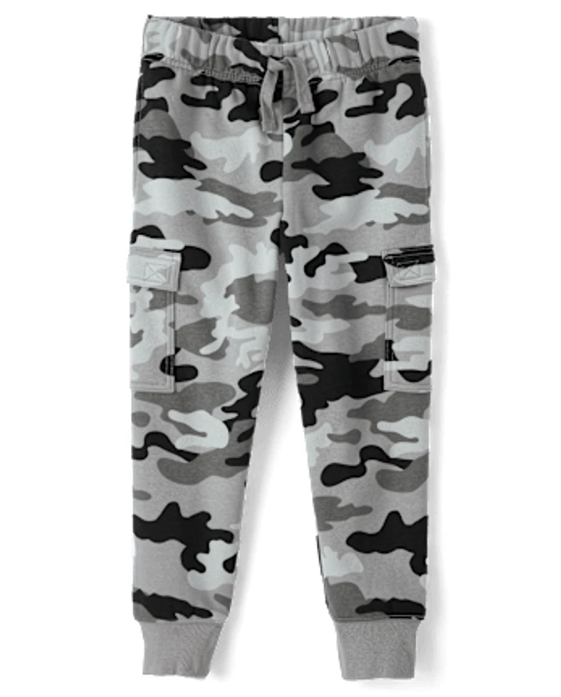 Boys Camo Fleece Cargo Jogger Pants