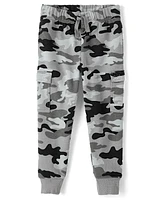 Boys Camo Fleece Cargo Jogger Pants