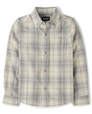 Boys Plaid Flannel Button Up Shirt