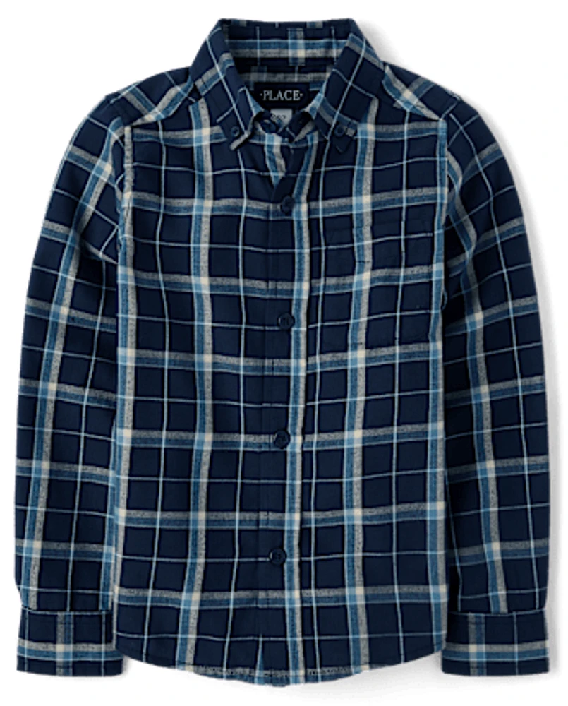 Boys Plaid Flannel Button Up Shirt