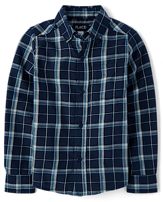 Boys Plaid Flannel Button Up Shirt