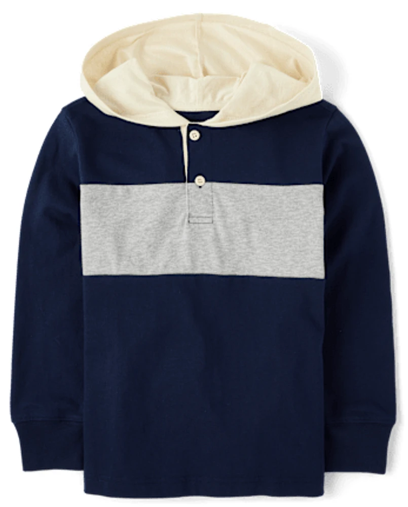 Boys Colorblock Henley Hooded Top