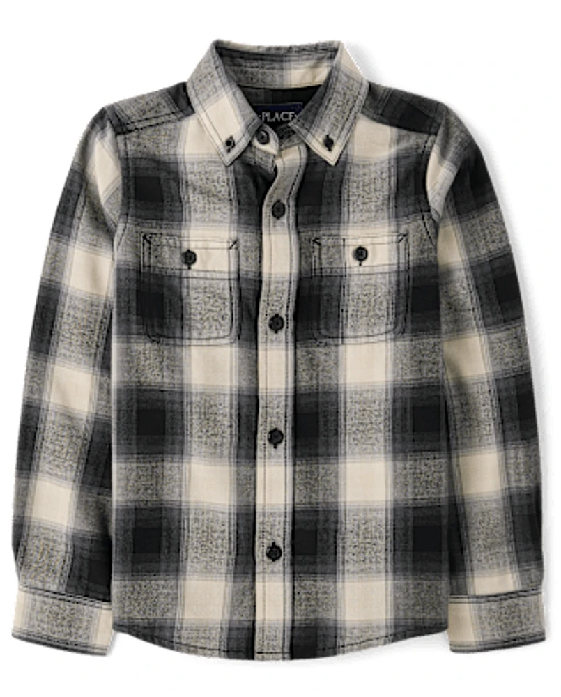 Boys Plaid Flannel Button Up Shirt