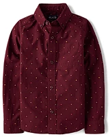 Boys Print Poplin Button Up Shirt