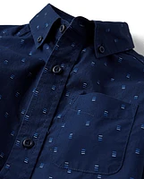 Boys Print Poplin Button Up Shirt