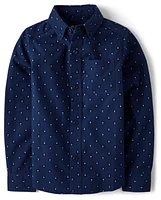 Boys Print Poplin Button Up Shirt