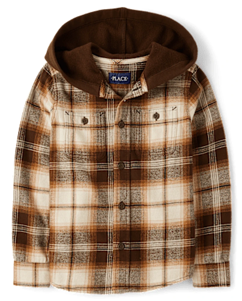 Boys Plaid Flannel Hooded Top