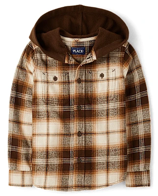 Boys Plaid Flannel Hooded Top