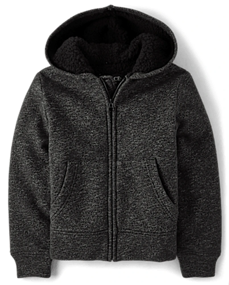 Boys Fleece Sherpa Lined Zip Up Hoodie